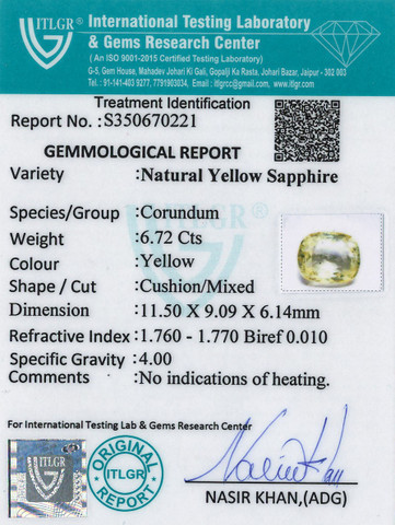 Yellow Sapphire - 6.72 Carat