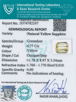 Yellow Sapphire - 6.77 Carat