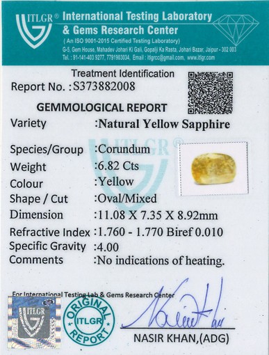 Yellow Sapphire - 6.82 Carat