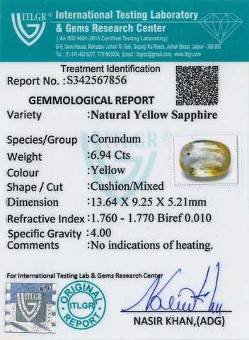Yellow Sapphire - 6.94 Carat
