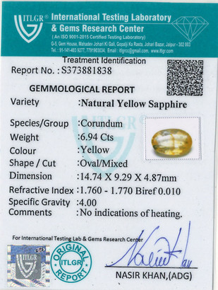 Yellow Sapphire - 6.94 Carat