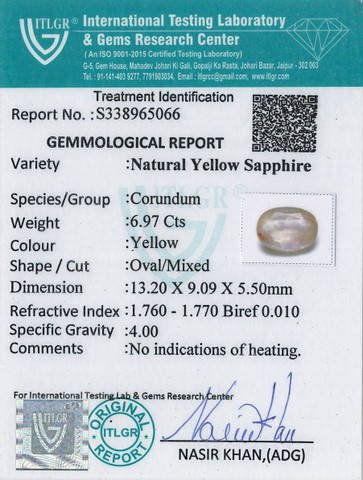 Yellow Sapphire - 6.97 Carat