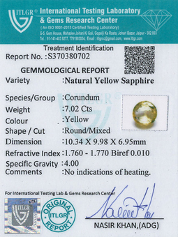 Yellow Sapphire - 7.02 Carat