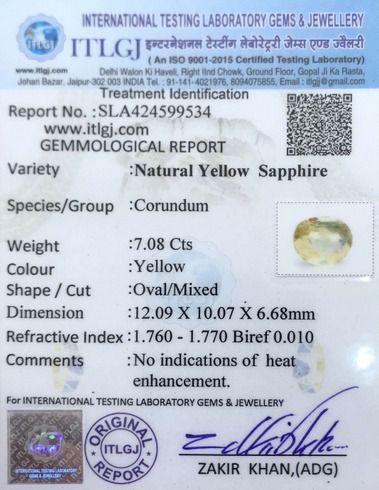 Yellow Sapphire - 7.08 Carat