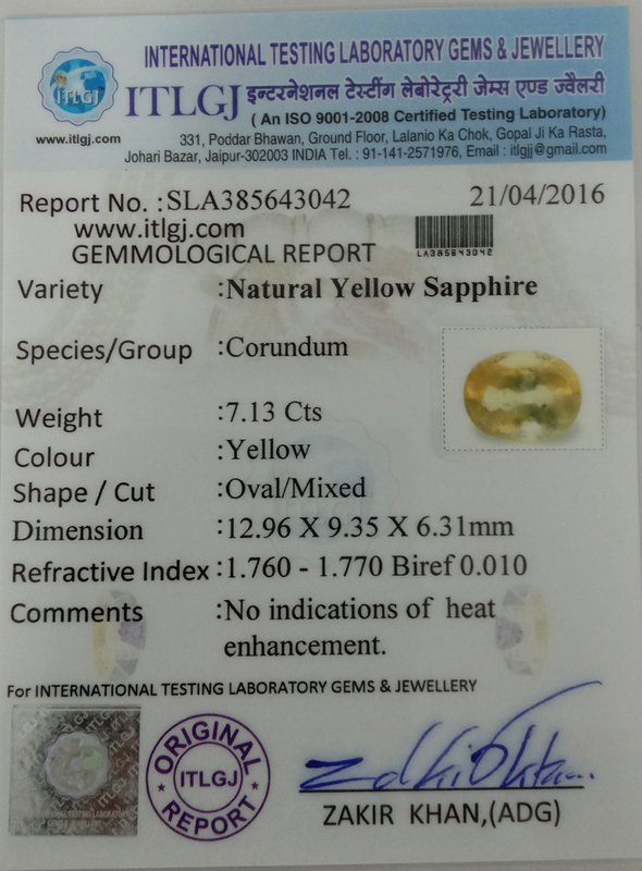 Yellow Sapphire - 7.13 Carat
