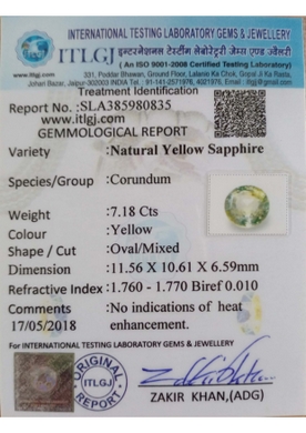 Yellow Sapphire - 7.18 Carat