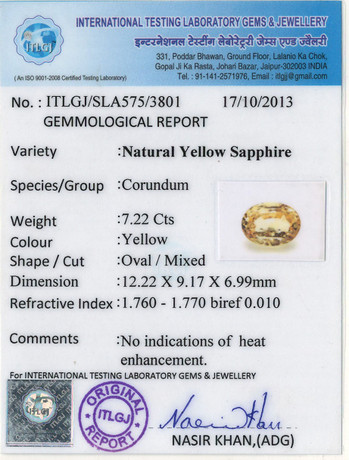 Yellow Sapphire - 7.22 Carat