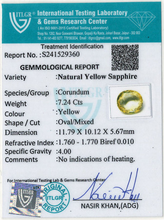 Yellow Sapphire - 7.24 Carat