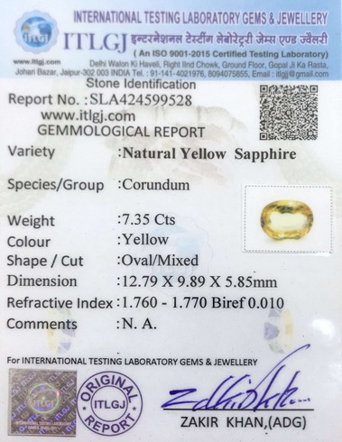 Yellow Sapphire - 7.35 Carat