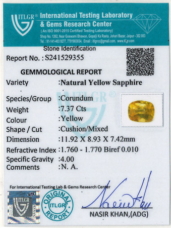 Yellow Sapphire - 7.37 Carat