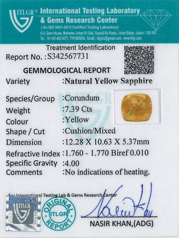 Yellow Sapphire - 7.39 Carat
