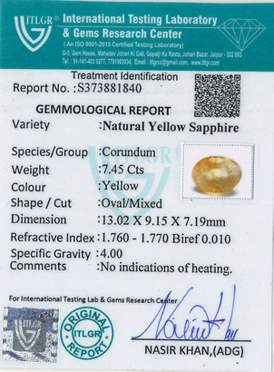 Yellow Sapphire - 7.45 Carat