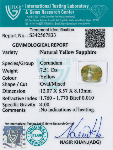 Yellow Sapphire - 7.51 Carat