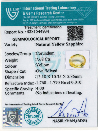 Yellow Sapphire - 7.68 Carat
