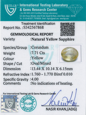 Yellow Sapphire - 7.71 Carat