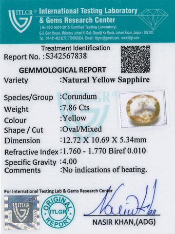 Yellow Sapphire - 7.86 Carat