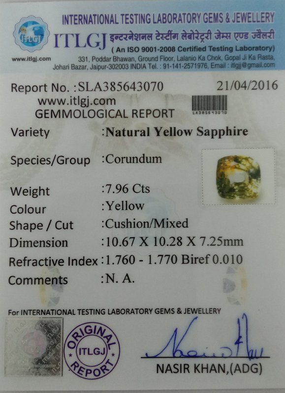 Yellow Sapphire - 7.96 Carat