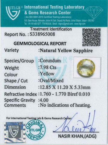Yellow Sapphire - 7.98 Carat