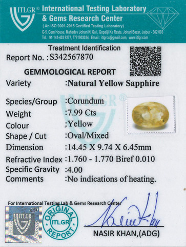 Yellow Sapphire - 7.99 Carat