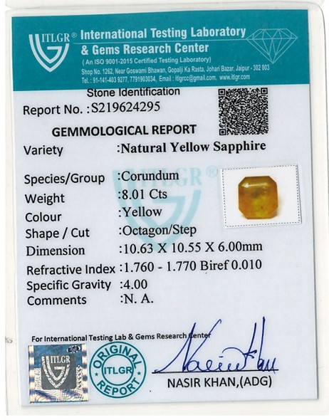 Yellow Sapphire - 8.01 Carat