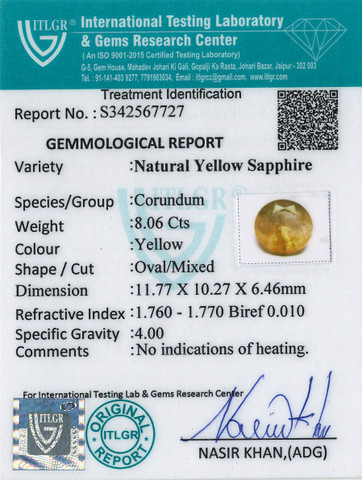 Yellow Sapphire - 8.06 Carat
