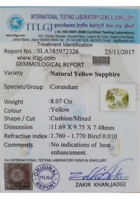 Yellow Sapphire - 8.07 Carat