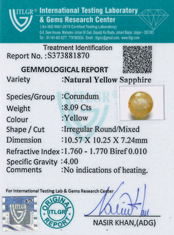 Yellow Sapphire - 8.09 Carat