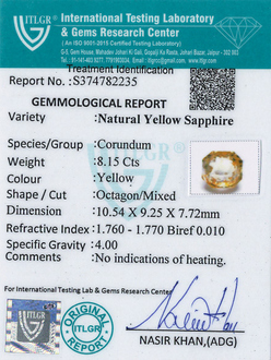 Yellow Sapphire - 8.15 Carat