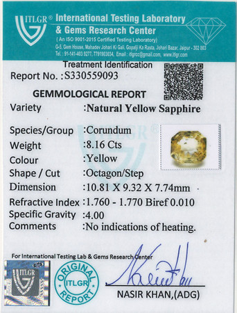 Yellow Sapphire - 8.16 Carat