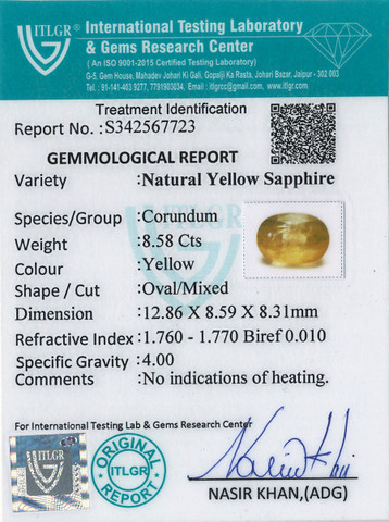Yellow Sapphire - 8.58 Carat