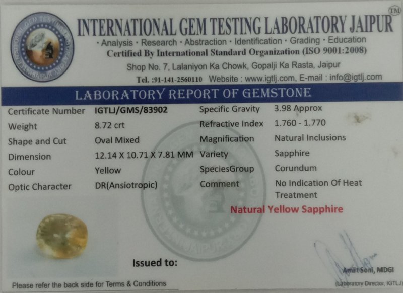 Yellow Sapphire - 8.72 Carat