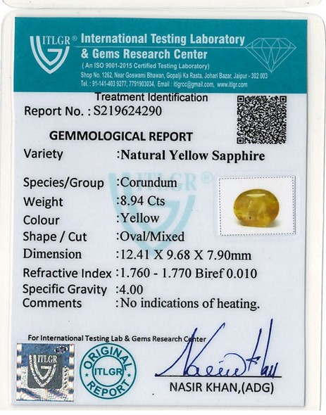 Yellow Sapphire - 8.94 Carat