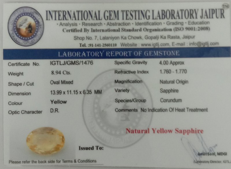 Yellow Sapphire - 8.94 Carat