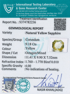 Yellow Sapphire - 9.18 Carat