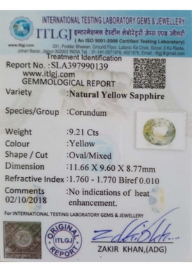 Yellow Sapphire - 9.21 Carat