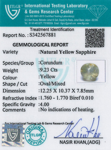 Yellow Sapphire - 9.23 Carat