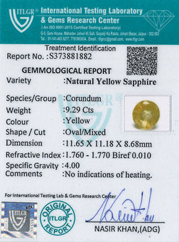 Yellow Sapphire - 9.29 Carat