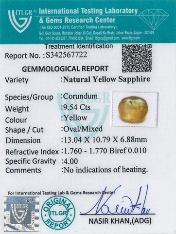 Yellow Sapphire - 9.54 Carat