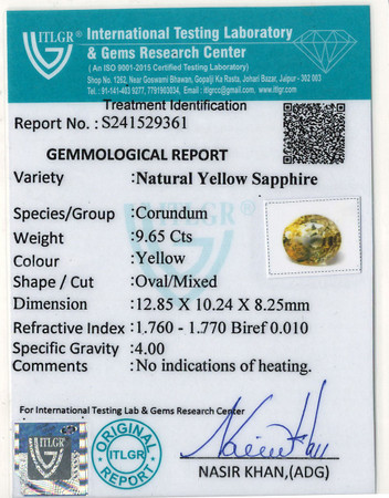 Yellow Sapphire - 9.65 Carat