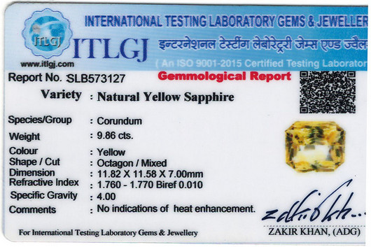 Yellow Sapphire - 9.86 Carat