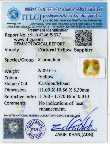 Yellow Sapphire - 9.89 Carat