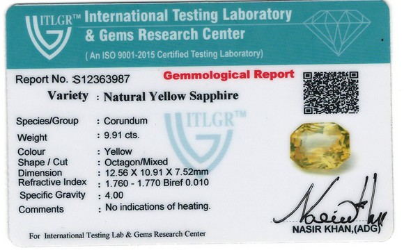 Yellow Sapphire - 9.90 Carat