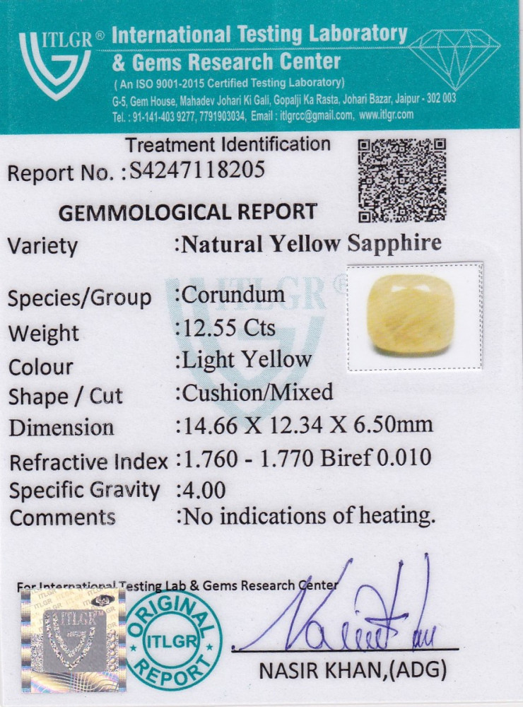 Yellow Sapphire (Pukhraj) - 12.55 Carat
