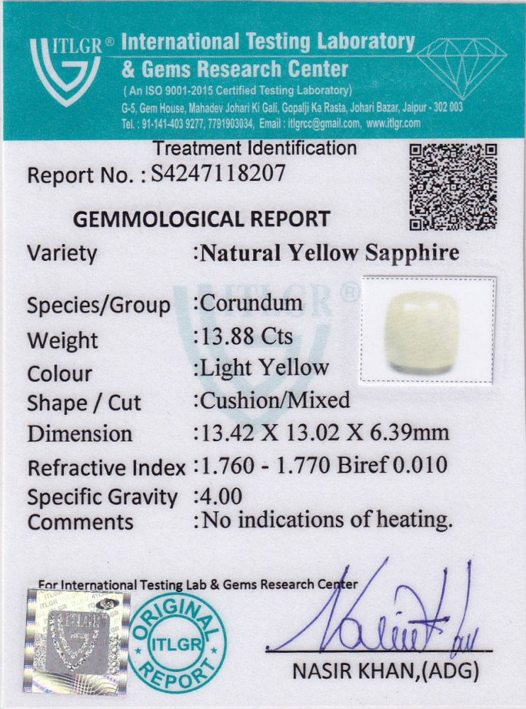Yellow Sapphire (Pukhraj) - 13.88 Carat