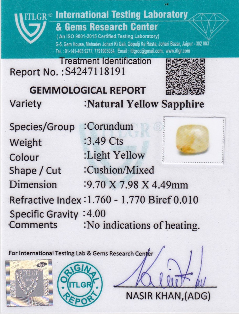 Yellow Sapphire (Pukhraj) - 3.49 Carat