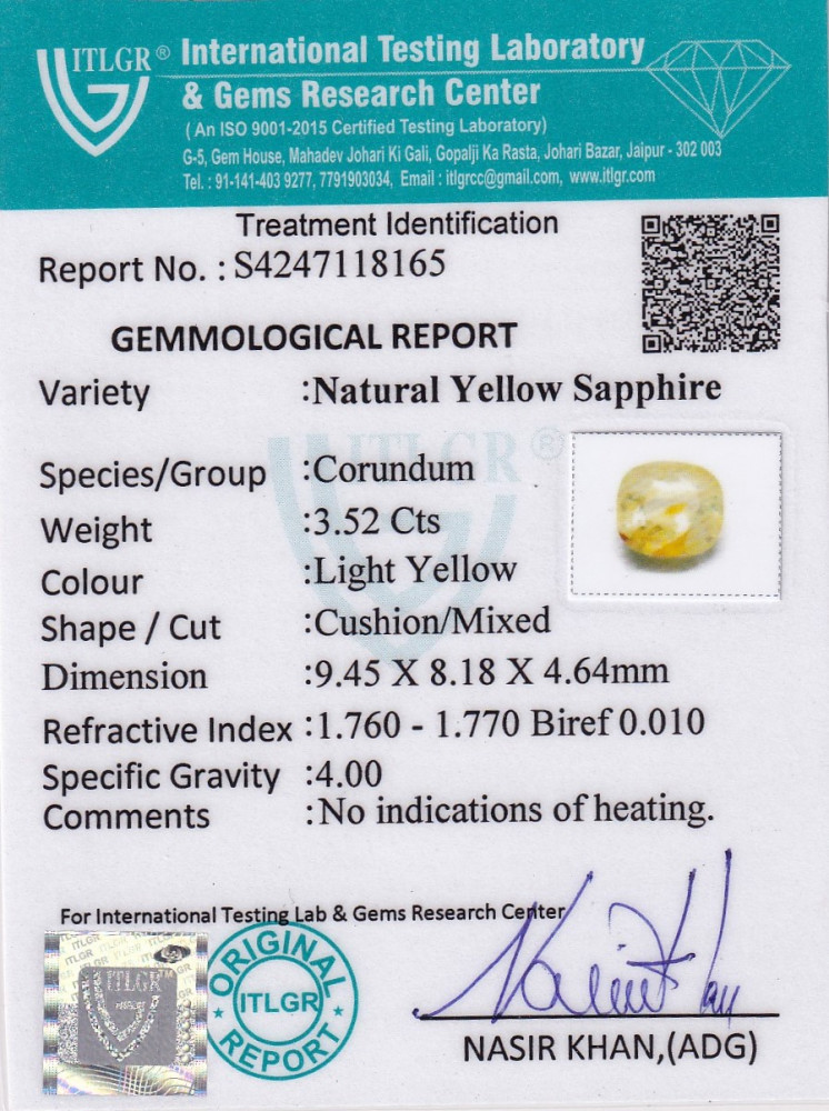 Yellow Sapphire (Pukhraj) - 3.52 Carat