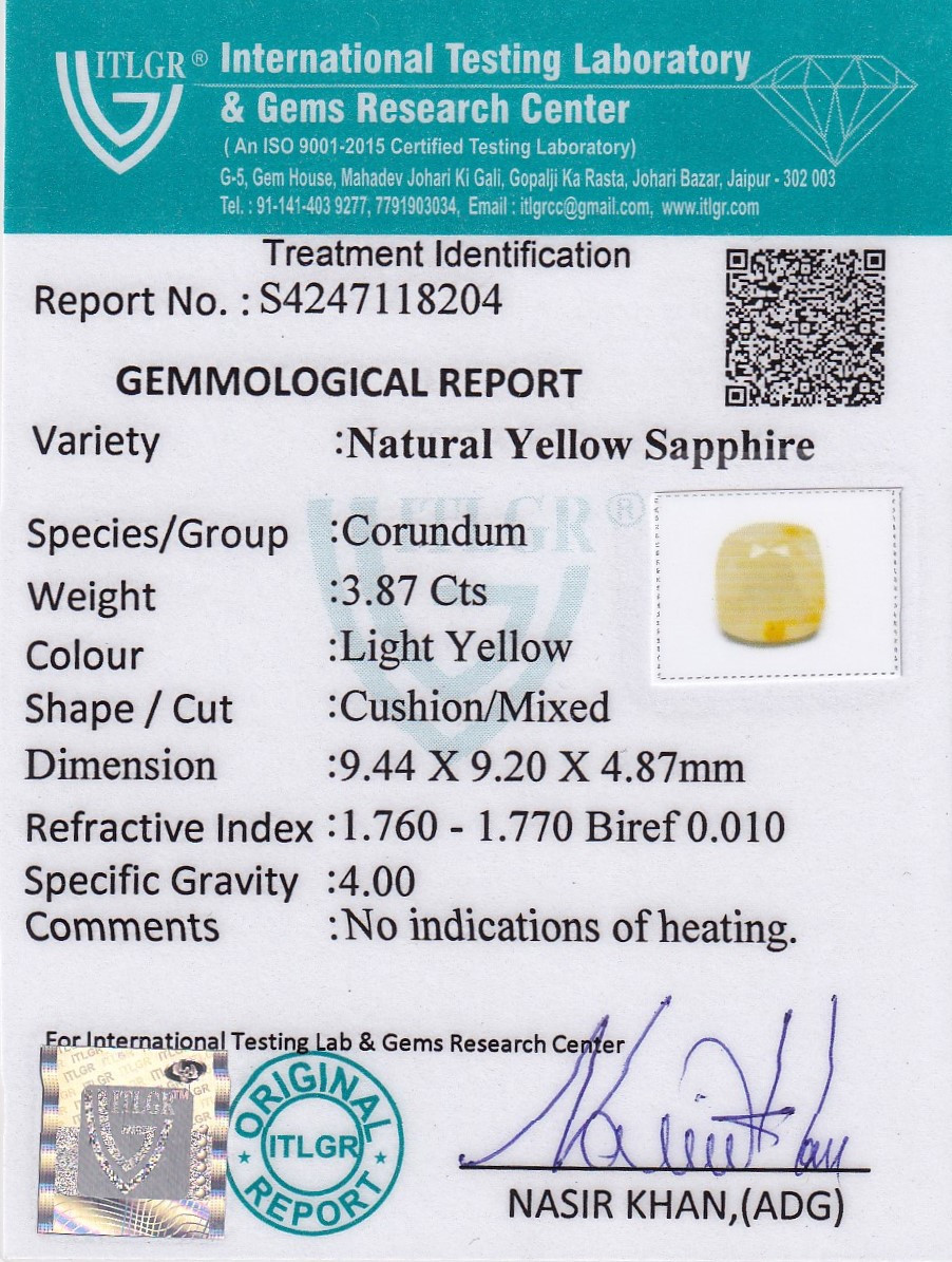 Yellow Sapphire (Pukhraj) - 3.87 Carat