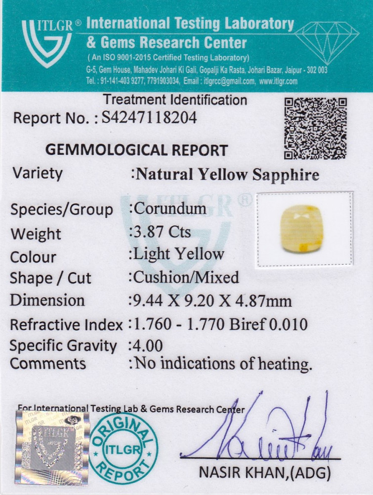 Yellow Sapphire (Pukhraj) - 3.87 Carat