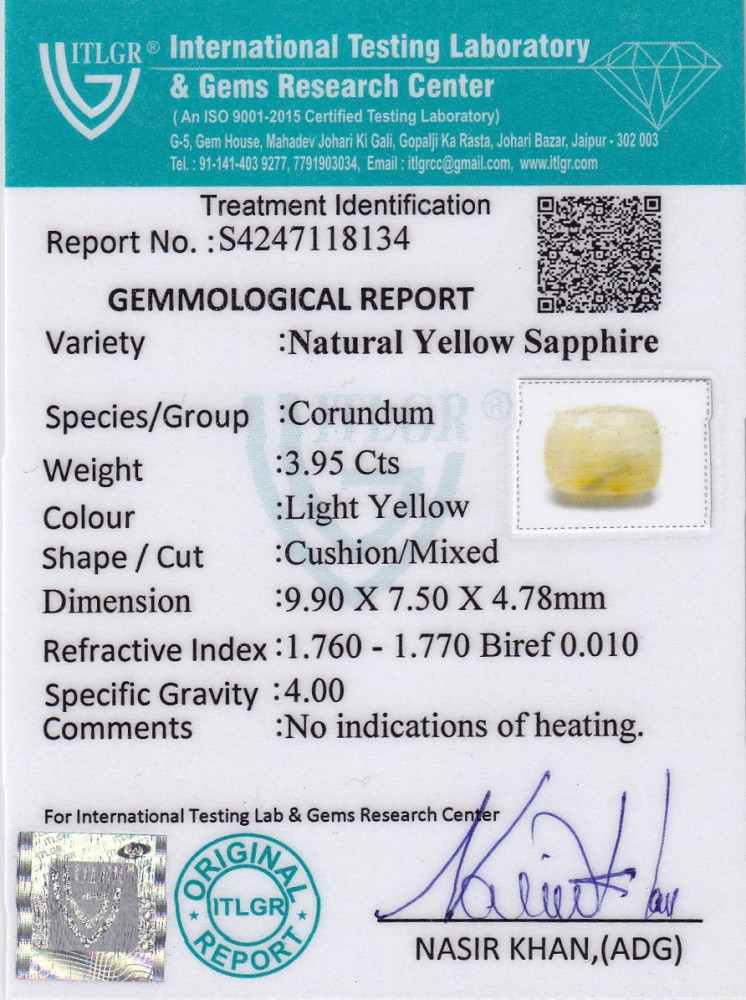 Yellow Sapphire (Pukhraj) - 3.95 Carat