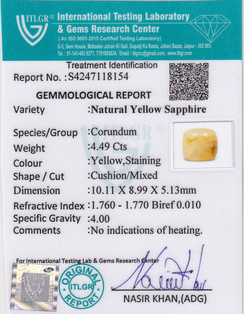 Yellow Sapphire (Pukhraj) - 4.49 Carat